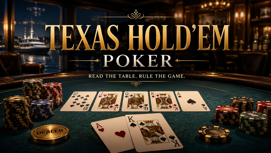 Maritimes Texas-Hold’em-Motiv mit Ass, König und Pokerchips