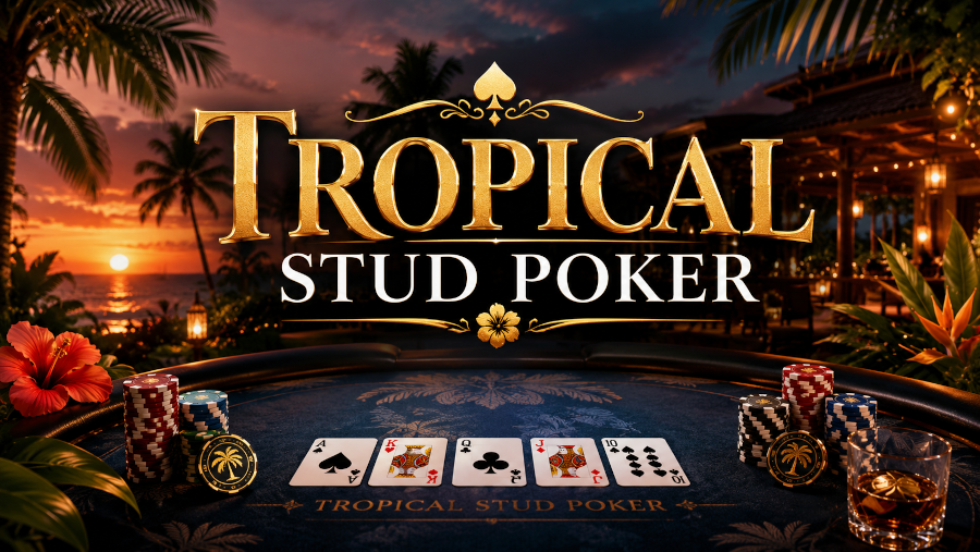 Tropical-Stud-Motiv mit Hibiskus, Karten und Chips am tropischen Hafen